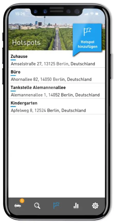 So legt man Hotspots an - Screen AutoLog App