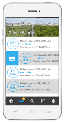 Fahrtenbuch App - AutoLogg - Geschäftsfahrten zuordnen Elektronisches Fahrtenbuch AutoLogg - Fahrten per Wisch zuweisen
