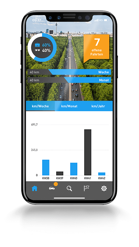 Fahrtenbuch App AutoLogg - Fahrtstatistik Übersichtliche Fahrtenstatistik in der Fahrtenbuch App von AutoLogg